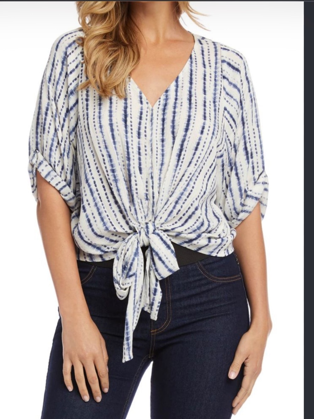 Karen Kane White and Navy Tie-Front Women’s Top Size XL